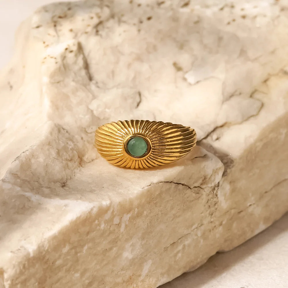 Green Stone Geometric Wrap Ring - Stainless Steel Mood Tracker Jewelry