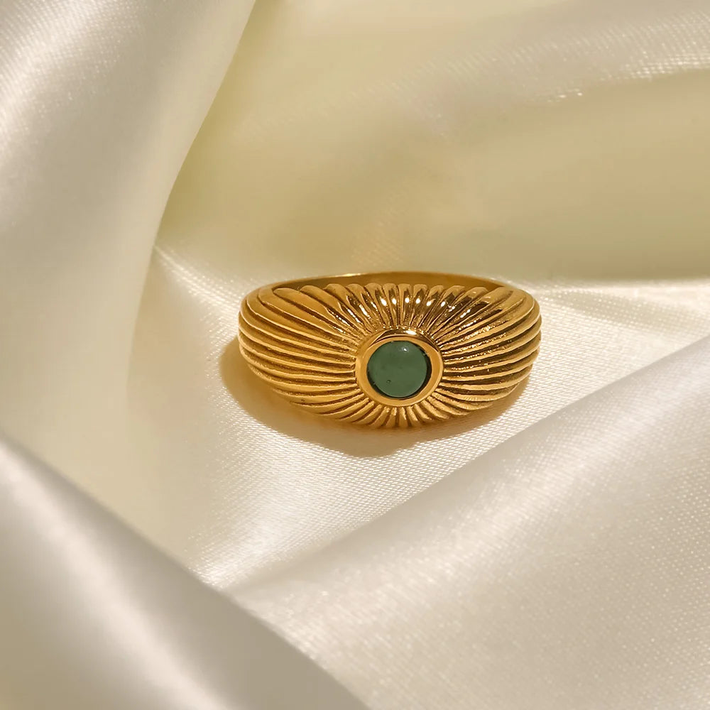 Green Stone Geometric Wrap Ring - Stainless Steel Mood Tracker Jewelry