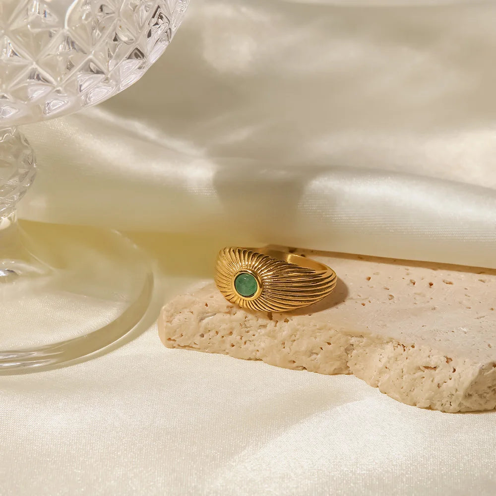 Green Stone Geometric Wrap Ring - Stainless Steel Mood Tracker Jewelry