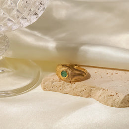 Green Stone Geometric Wrap Ring - Stainless Steel Mood Tracker Jewelry