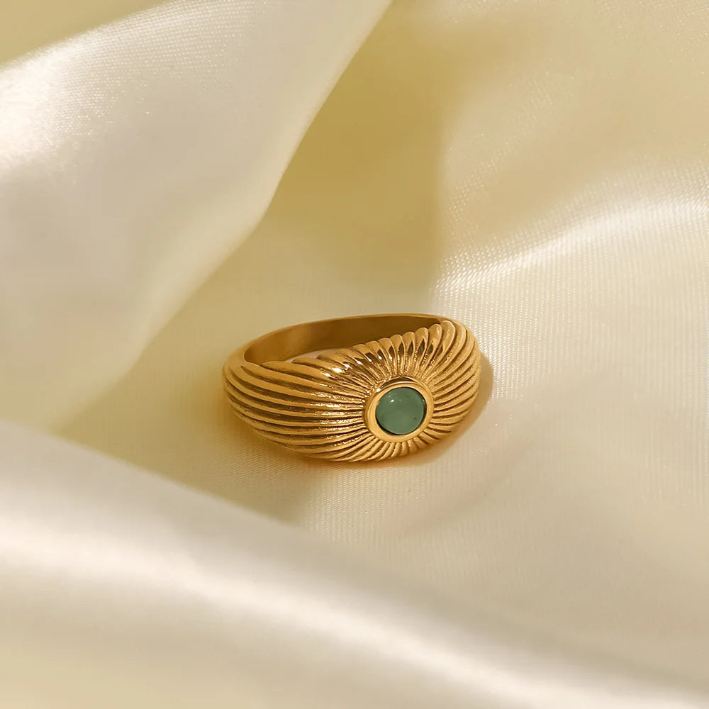 Green Stone Geometric Wrap Ring - Stainless Steel Mood Tracker Jewelry