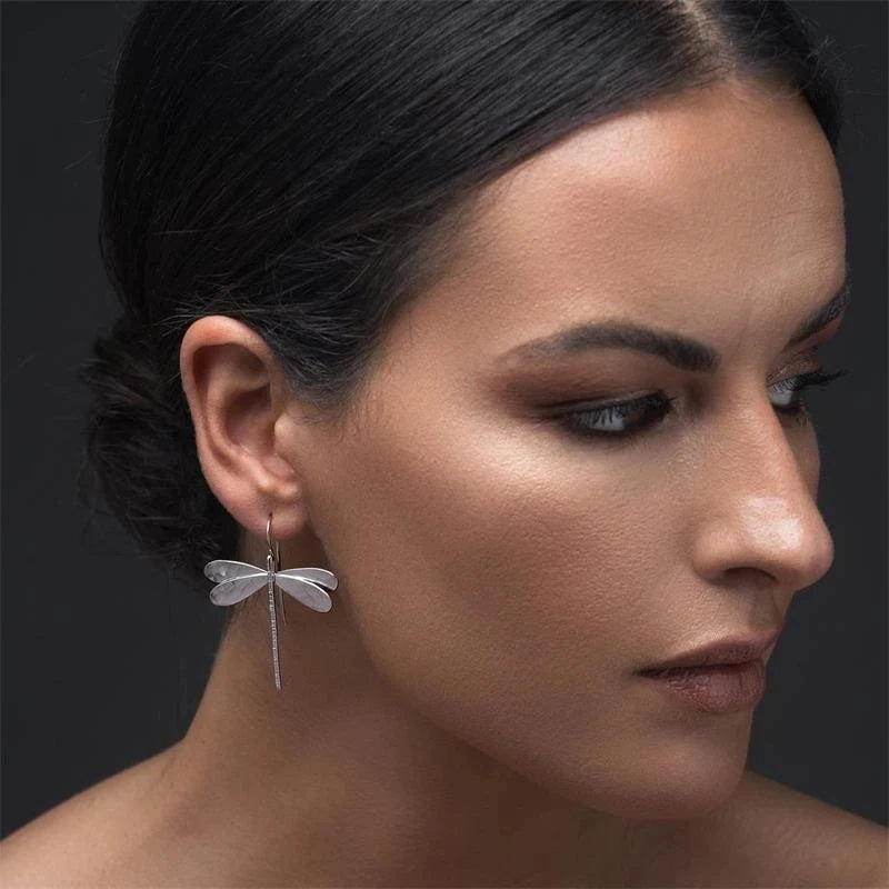 Simple 3D Dragonfly Drop Earrings - Bohemian Nature Jewelry