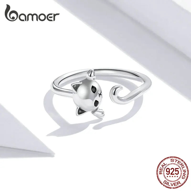 Cute Cat Simple S925 Sterling Silver Ring - Cat Eye Stone Jewelry