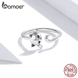 Cute Cat Simple S925 Sterling Silver Ring - Cat Eye Stone Jewelry