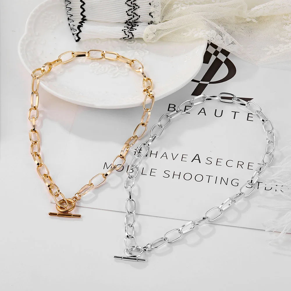 Thick Chain Toggle Clasp Necklace - Modern Statement Jewelry
