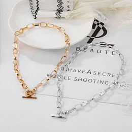 Thick Chain Toggle Clasp Necklace - Modern Statement Jewelry