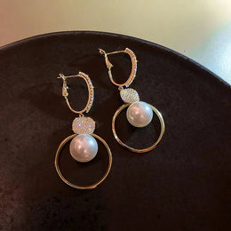Oversized White Pearl Drop Earrings - Trendy Elegant Metal Fashion Jewelry