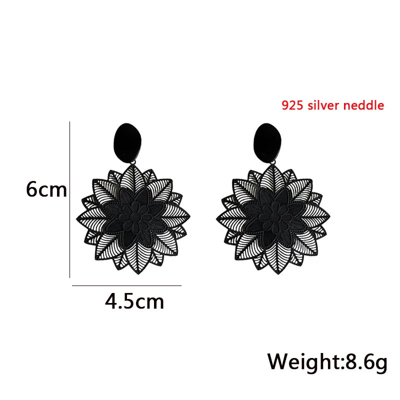 Hollow Net Pendants Dangle Earrings - Vintage Round Zinc Alloy Jewelry