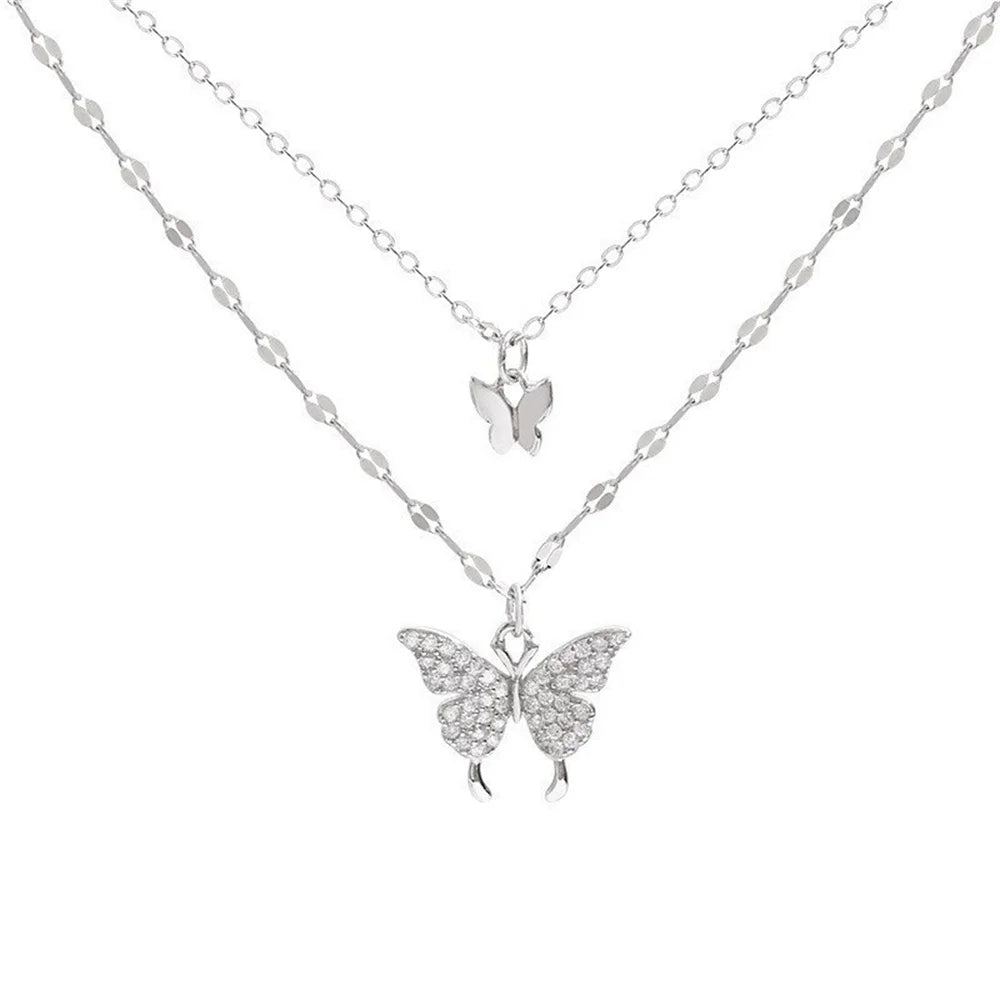 Silver Shiny Butterfly Necklace - Sparkling Feminine Statement