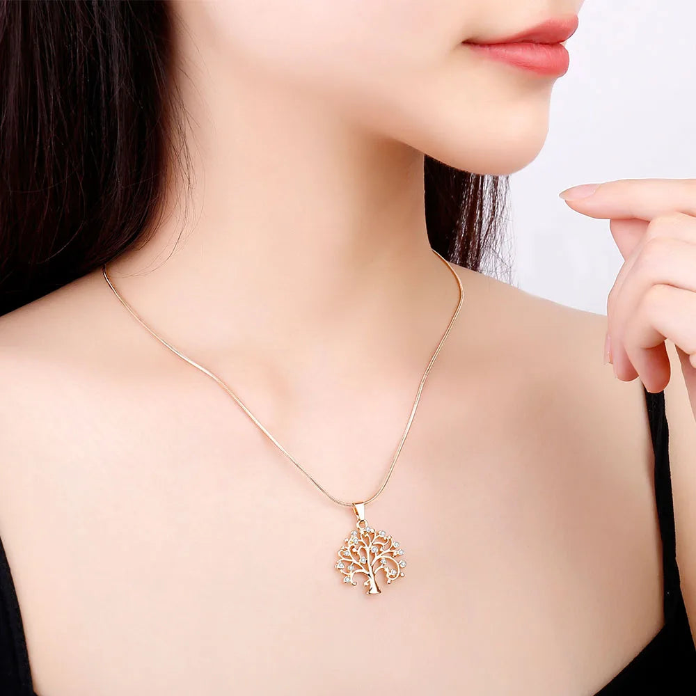 Tree of Life Pendant Necklace - Rhinestone Symbolic Jewelry