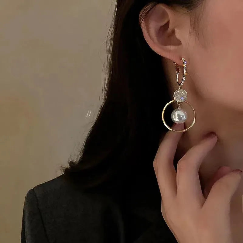 Oversized White Pearl Drop Earrings - Trendy Elegant Metal Fashion Jewelry