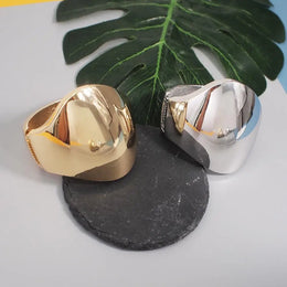 Punk Shiny Surface Cuff Bangle - Geometric Gold Alloy Fashion Jewelry