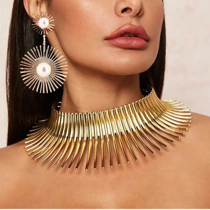 Vintage Gold Torque African Necklace Set - Cultural Statement Jewelry
