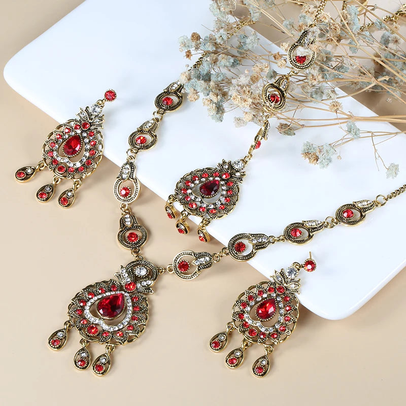 Blue Crystal Vintage Jewelry Set - Necklace, Bracelet & Ring