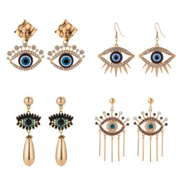 Rhinestone Evil Eye Statement Earrings - Geometric Glass Fashion Jewelry