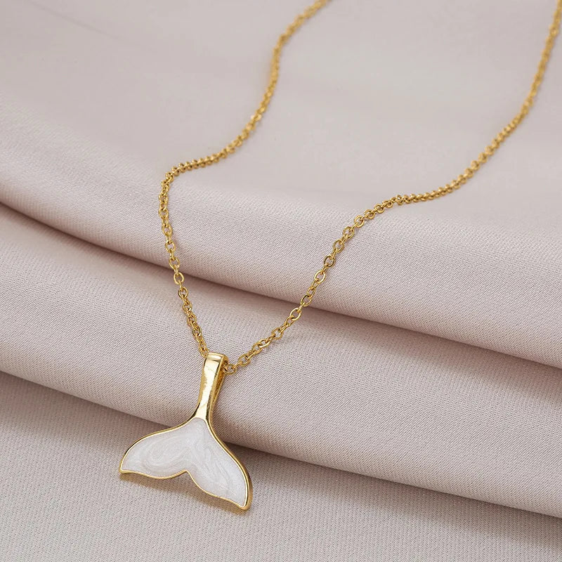 White Shell Mermaid Tail Pendant Necklace - Ocean-Inspired Statement