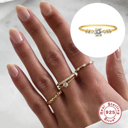 18K Gold Plated 925 Sterling Silver Ring - Zircon Geometric Wedding Band