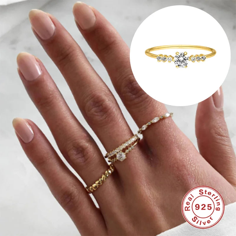 18K Gold Plated 925 Sterling Silver Ring - Zircon Geometric Wedding Band