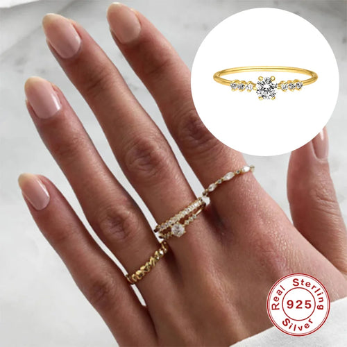 18K Gold Plated 925 Sterling Silver Ring - Zircon Geometric Wedding Band