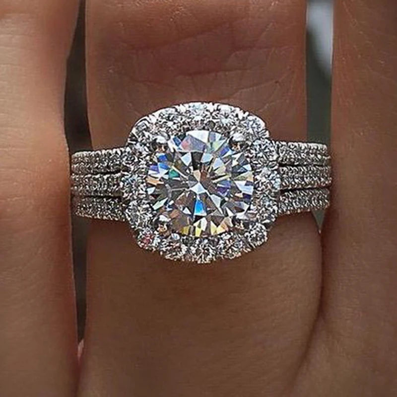 Cubic Zirconia Luxury Engagement Ring - Brass Geometric Wedding Band