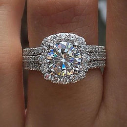 Cubic Zirconia Luxury Engagement Ring - Brass Geometric Wedding Band