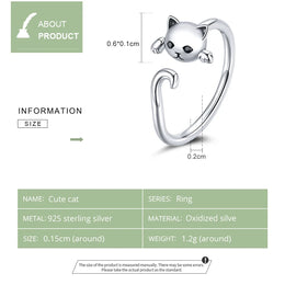 Cute Cat Simple S925 Sterling Silver Ring - Cat Eye Stone Jewelry