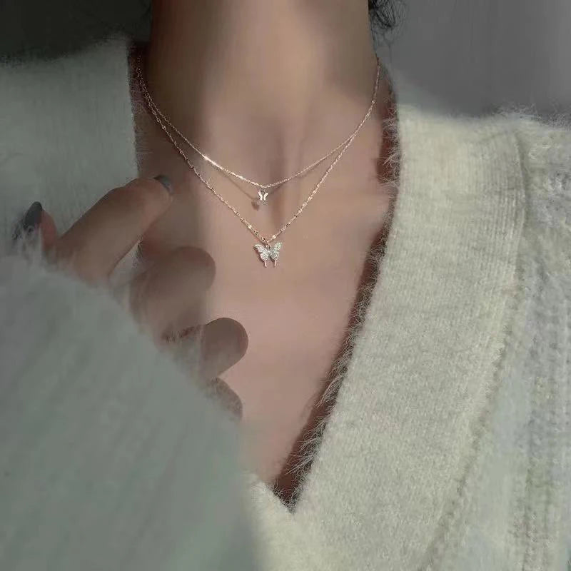 Silver Shiny Butterfly Necklace - Sparkling Feminine Statement