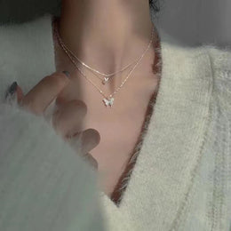Silver Shiny Butterfly Necklace - Sparkling Feminine Statement