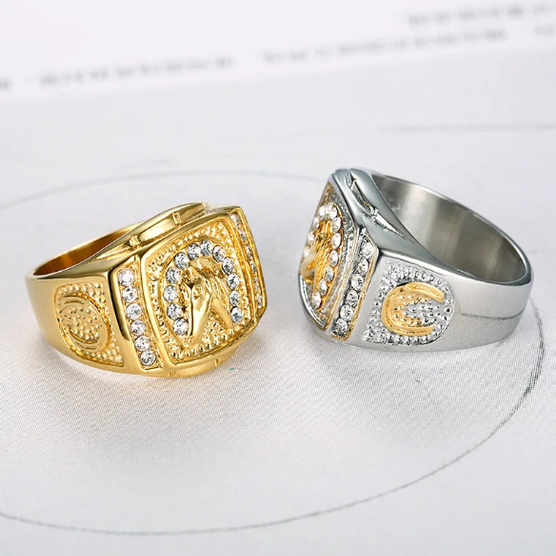 Fashion Zircon Inlaid Gold Plated Ring - Punk Animal Design Men's Cocktail