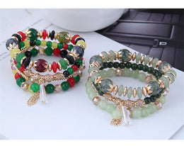 Green Crystal Bracelet - Adjustable Rope Chain Fashion Jewelry