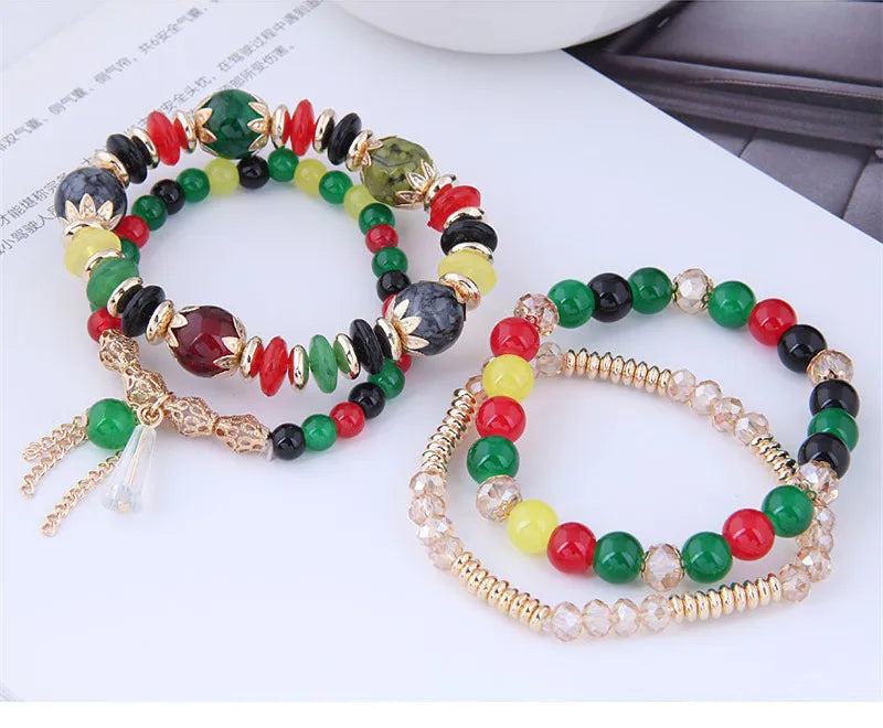 Green Crystal Bracelet - Adjustable Rope Chain Fashion Jewelry