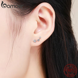 Authentic 925 Sterling Silver Sparkling Little Star Stackable Stud Earrings - Zircon Jewelry