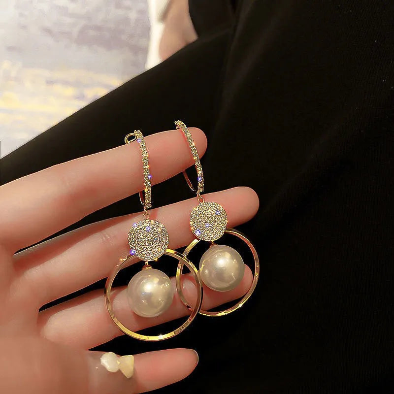 Oversized White Pearl Drop Earrings - Trendy Elegant Metal Fashion Jewelry