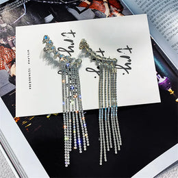 Vintage Rhinestone Crystal Tassel Earrings - Geometric Wing Fashion Jewelry