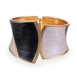 Black and White Punk Cuff Bracelet - Bold Geometric Statement