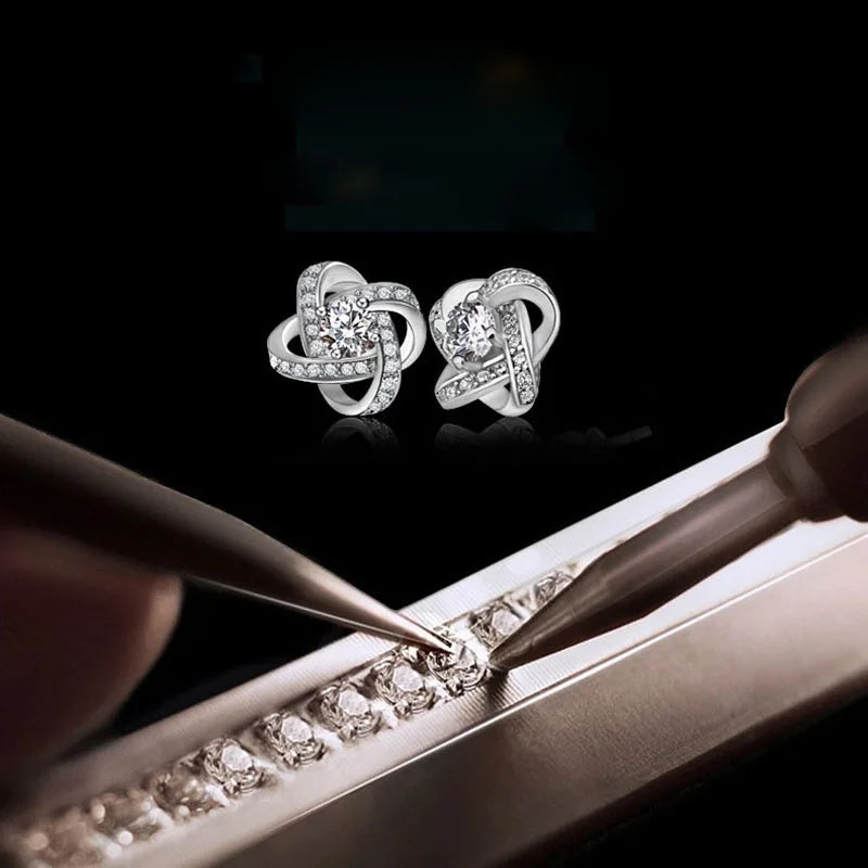 925 Sterling Silver Flower Crystal Earrings - Zircon Stud Jewelry