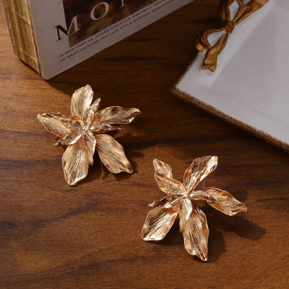 Vintage Metal Flower Earrings - Bold Statement Jewelry