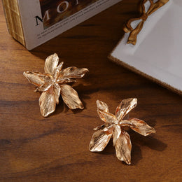 Vintage Metal Flower Earrings - Bold Statement Jewelry