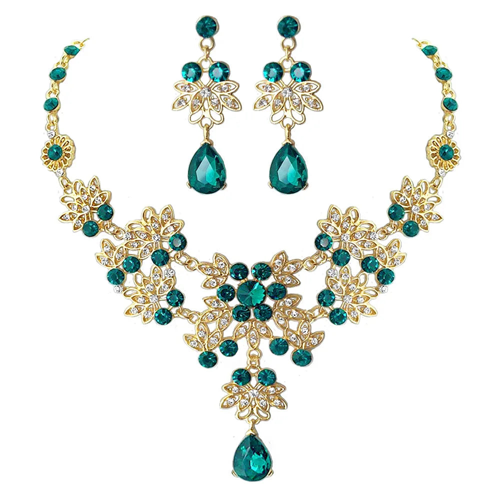 Gold Color Water Drop Jewelry Set - Elegant Teardrop Necklace and Earrings