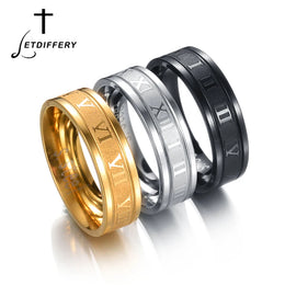 Stainless Steel Roman Numeral Rings - Classic Engraved Band Jewelry
