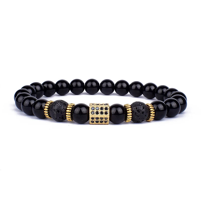 Obsidian Lion Head Charm Bracelet - Bold Beaded Energy Jewelry