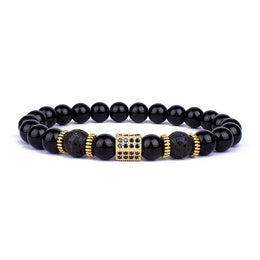 Obsidian Lion Head Charm Bracelet - Bold Beaded Energy Jewelry