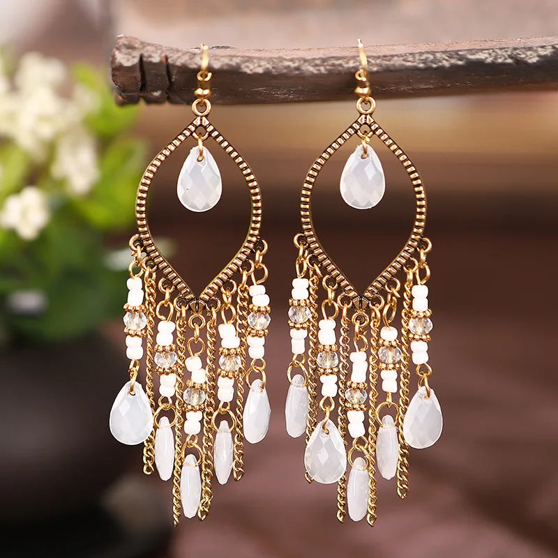 Bohemian Ethnic Fringed Tassel Earrings - Geometric Acrylic Fashion Jewelry