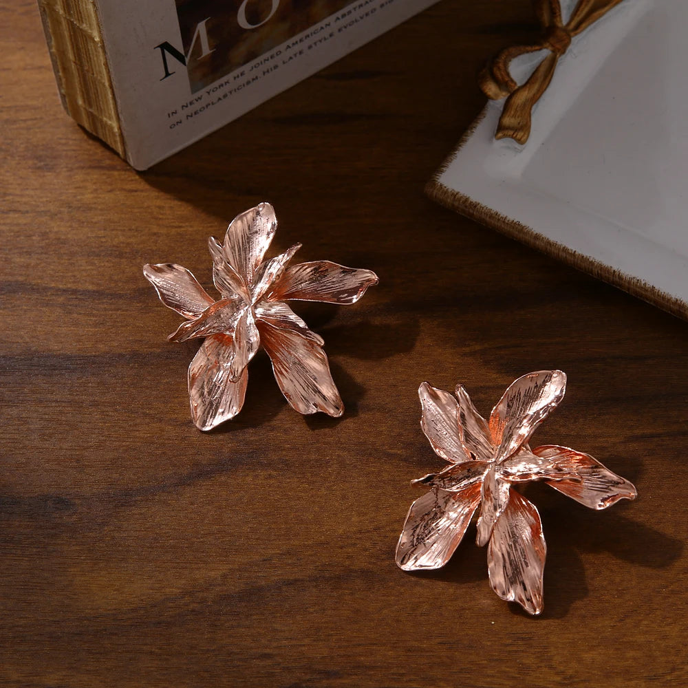 Vintage Metal Flower Earrings - Bold Statement Jewelry