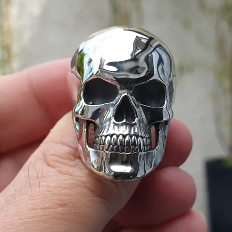 Biker Ghost Head Skull Ring - Gothic Punk Statement Jewelry