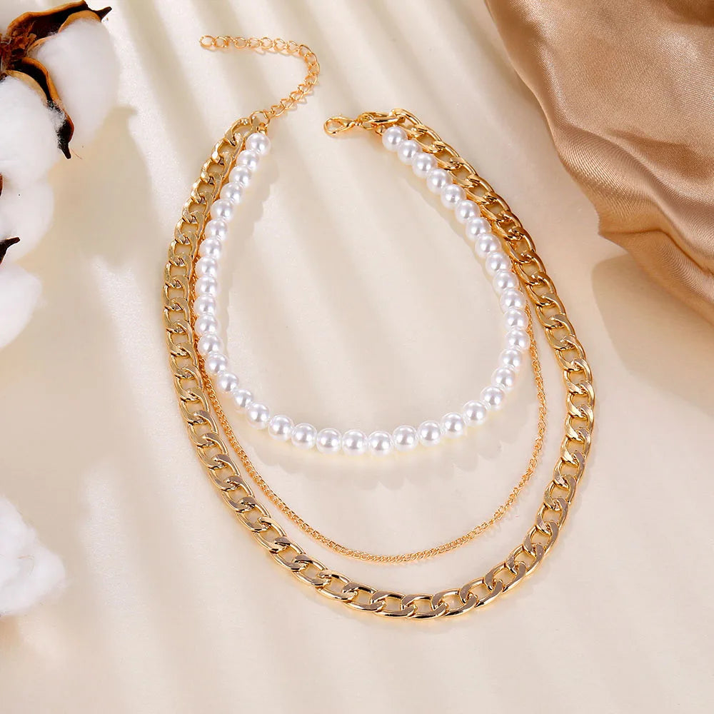 Classic Thick Chain Necklace - Layered Pearl Statement Jewelry