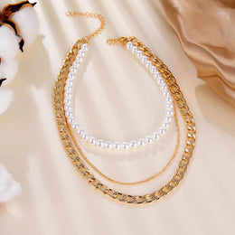 Classic Thick Chain Necklace - Layered Pearl Statement Jewelry