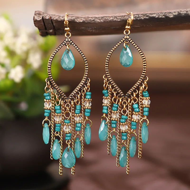 Bohemian Ethnic Fringed Tassel Earrings - Geometric Acrylic Fashion Jewelry