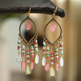 Bohemian Ethnic Fringed Tassel Earrings - Geometric Acrylic Fashion Jewelry