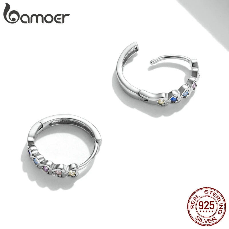 Heart-Shaped 925 Sterling Silver Rainbow Zircon Earrings - Hoop Fashion Jewelry